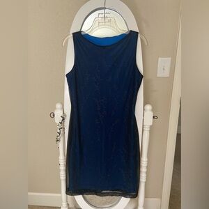 Y2K No Boundaries Blue & Black Glitter Mesh Sheath Party Dress | Medium (7/9)